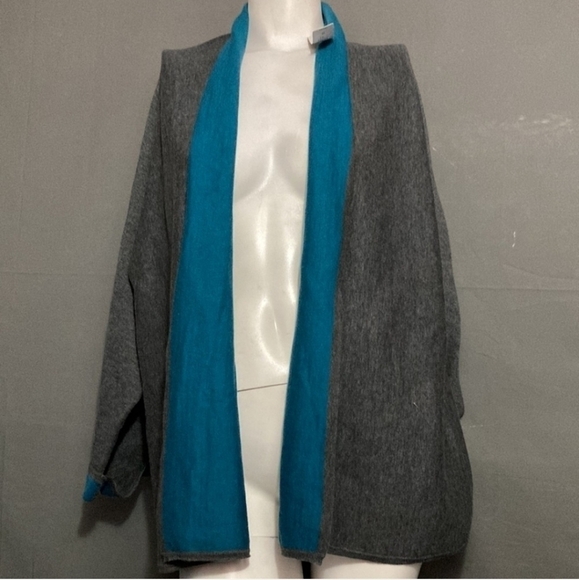 Chicos Jessie Doubleface gray teal envy cardigan sz 1 US sz 8/10 WT265 - Picture 1 of 4